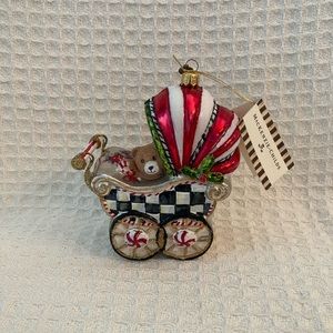 Mackenzie-Childs 2016 Baby’s First Christmas Bear In Pram Ornament Poland NOS